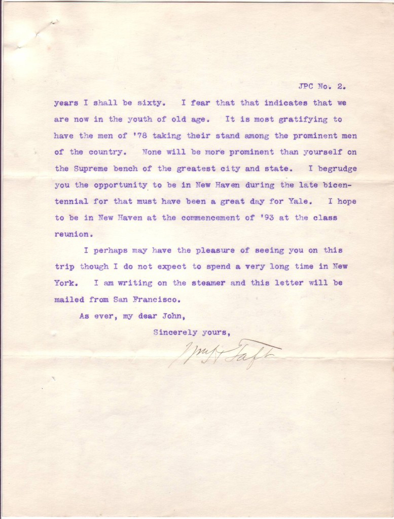 TAFT, WILLIAM HOWARD. Typed Letter Signed, WmHTaft, as Governor-General of the Philippines, to Yale classmate and U.S. Supreme Court